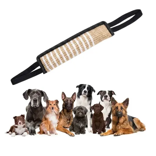 Interactive Tug-of-War Rope Toy for Dogs – Durable Natural Jute Bite Stick with Soft Handles, Perfect for Chewing, Fetch, Obedience Training, and Multi-Dog Play in Home or Outdoor Settings (A)