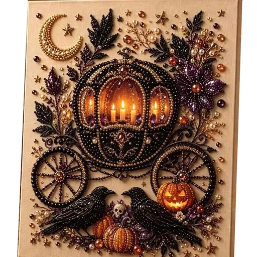 Halloween Carriage Rhinestone Pearl Painting Wall Art 20x20cm