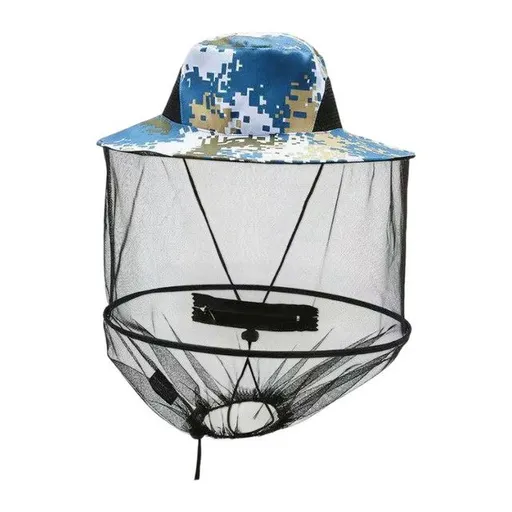 Camouflage-1 Foldable Mosquito Net Fishing Hat with Storage Bag - Wide Brim Sun Shade and Adjustable Dense Mesh Face Veil, Outdoor Headwear for Angling & Leisure