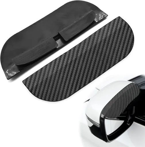 2Pcs Black Rain Cover For Side Mirrors Carbon Fiber Side Mirror Rainproof Eyebrow Waterproof Auto Smoke Guard Snap-On Rain Visor Guard Compatible Car Trucks Vehicles SUV