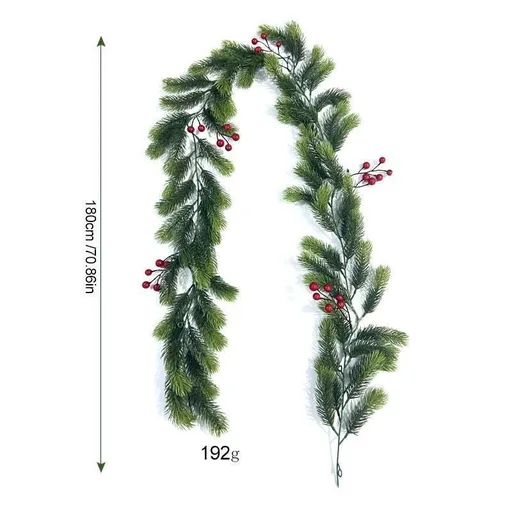 Artificial Christmas Garland 1.8m Pine Needle Red Berry Decoration