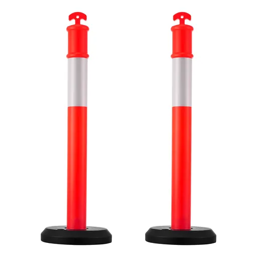 2 Pack Traffic Delineator Posts, 1140 mm Traffic Safety Cones with Fillable Base and Reflective Strips, Heavy Duty Delineator Posts for Construction Site, Parking Lot, Crowd Control, Red
