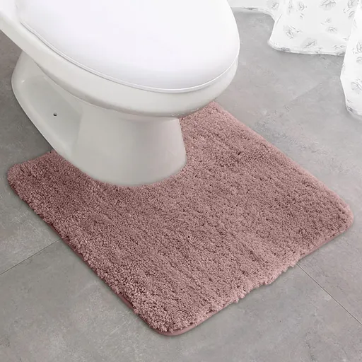 U Shaped Bathroom Contour Rug, non slip soft shaggy chenille mat with high absorbency for toilet and machine washable use, Pink