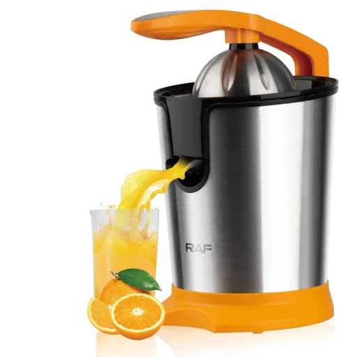 Electric Citrus Juicer with Stainless Steel Body and Dual-Color Press Arm – Effortlessly Squeeze Fresh Orange, Lemon, and Grapefruit Juice at Home with a Powerful Motor, Large 400mL Capacity, and Easy-Clean Detachable Parts for Daily Family Use. (Ora
