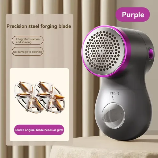 Rechargeable Electric Lint Remover with LED Display, 3 Speeds and 2 Replacement Blades for Jumpers, Blankets and Upholstery, Purple