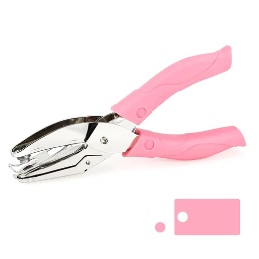 Handheld Hole Paper Punch Puncher for Craft Paper Tags Clothing Ticket DIY Scrapbook Tool, with Pink Soft Handheld Grip (Circle 1/4 inch)