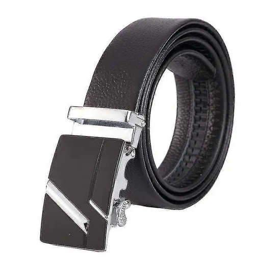 Men's Leather Belt with Automatic Buckle, Litchi Grain Business Style