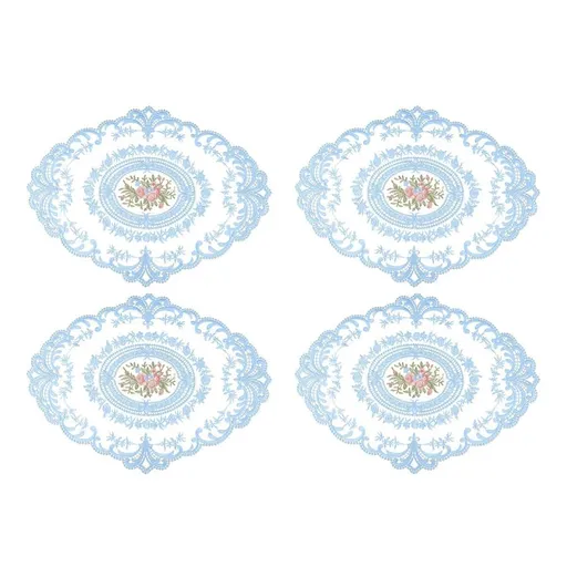 4 Pack Retro Lace Oval Placemats 31x42cm French Crochet Doilies 4 Colors Set - Sky Blue