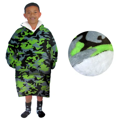 Blanket Hoodie with Sherpa Reverse Green Camouflage
