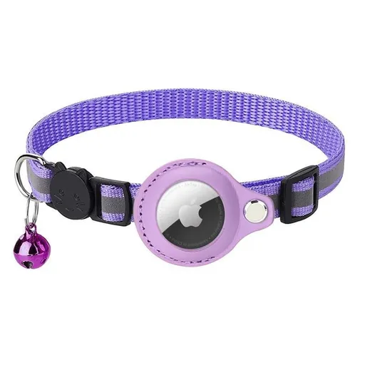 Reflective Pet Collar Anti-Lost Holder for AirTag Tracker Adjustable Size Purple