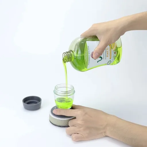 Dish Brush with Soap Dispenser, Kitchen Scrub Brush for Dishes Pots Pans Sink Cleaning(Grey Handle & Scrub Sponge)