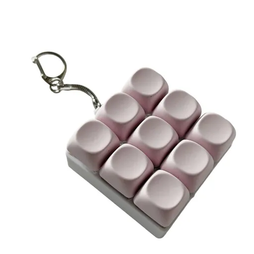 Mechanical Keyboard Toy 3x3 Tester Tactile Clicky Sensory Keypad Keychain for Stress Relief Portable Pocket Sized Desk Accessory with Metal Clasp for Adults