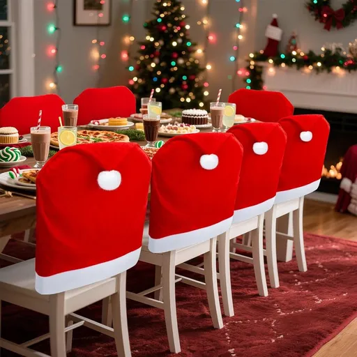16 Piece Christmas Chair Set Holiday Red Santa Hat Pattern Reusable Durable Fabric