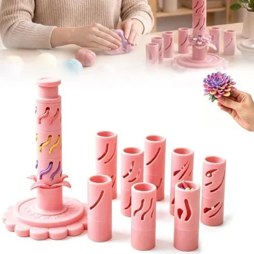 Modelling Clay Flower Maker 3D Modular Design 12 Colours with 9 Shaping Sleeves Reusable Press Mold Pink