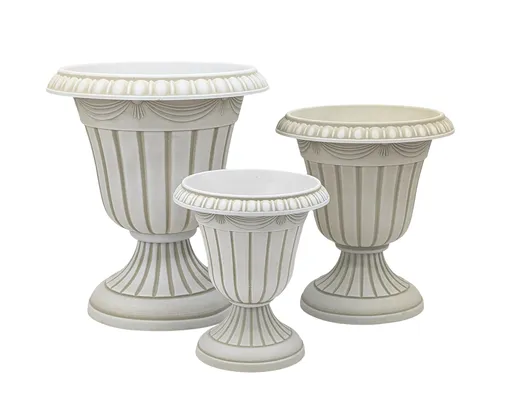 Fluted Urn Pot Large Size 41x46cm White Gold Washed 6 Piece