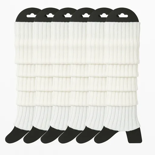 6x Womens Leg Warmers Disco Winter Knit Dance Party Crochet Legging Socks Costume - White