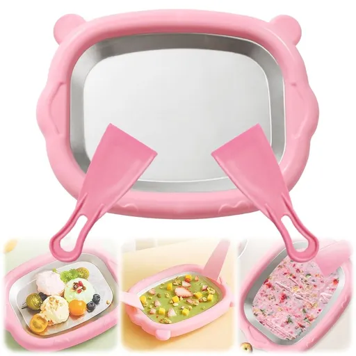 At Home Rolled Ice Cream Maker Kit, Rolled Ice Cream Tray, Frozen Yogurt Roll DIY Tray with 5 Random-Color Scrapers, Homemade Ideal for Rolled Ice Yogurt & Sorbet