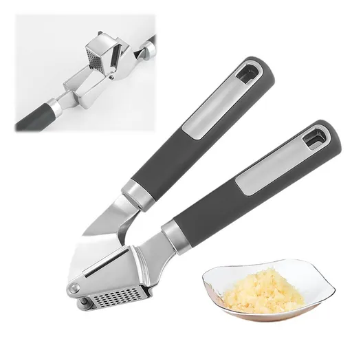 1 Piece Stainless Steel Garlic Press Rocker, Garlic Mincer with Studs and Peeler, Easy-Clean Dishwasher-Safe Kitchen Tool, Black 3