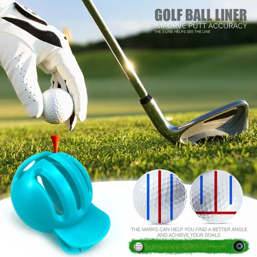 Golf Ball Line Marker Tool with Alignment Pen, Portable Clip-On Drawing Template for Putting Accuracy, Fits Standard Balls, Compact Sports Accessory for Golfers (Three-Line Clip (Blue))