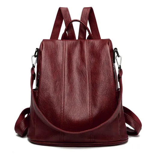 Red Women's Anti-Theft Backpack Purse Soft Faux Leather Convertible Rucksack Shoulder Bag Large Capacity 31cm for Travel Work Daily Use