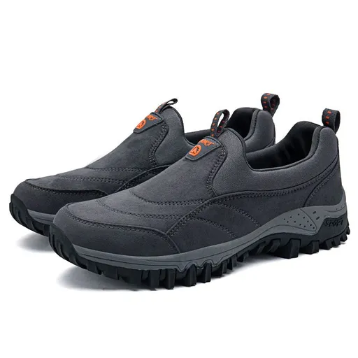 Luo Baoli Men Hiking Shoes Slip On Rubber Sole Grey 44