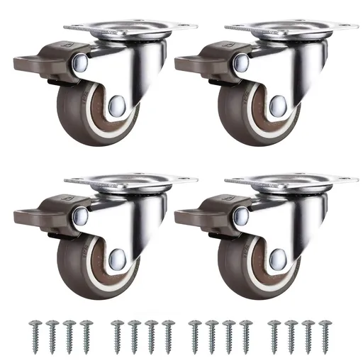 2 inch Swivel Caster Wheels with,Moving Swivel Wheel, with Brake Rubber Caster,for Loading Capacity 200 Lbs,Set of 4 (0.6"/16mm)