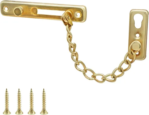 Heavy Duty Door Chain Lock with Mounting Screws, Stainless Steel Door Chain Guard for Front Doors, Pet Safe (Gold, 1 Pack)