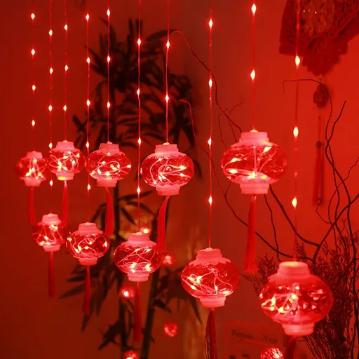 2022 New Year Red Lantern Curtain String Lights LED Spring Festival Fairy Light Street Festoon Light for Holidays Home Decor