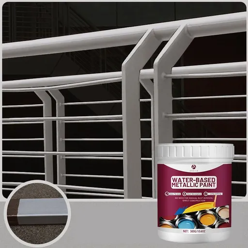 Rust Removal Converter Metallic Paint, Anti-Rust Metal Paint, 2-In-1 Rust Converter & Metal Primer – Perfect for Trailers, Fences, Gates, Railings, Pipes, Roofing, Outdoor Furniture, Farm Equipment, Marine Hardware and Industrial Surfaces - Gray - Si