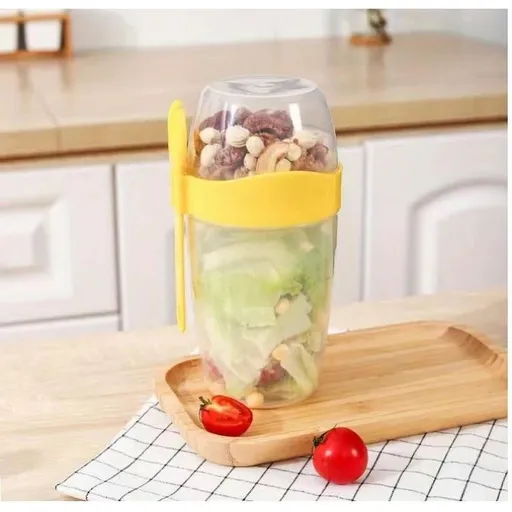 Breakfast On the Go C, Take and Go Yogurt Cup with Topping Cereal Cup and spoon, Large-Medium Size Portable & Reusable Overnight Oats or Oatmeal Container Jar