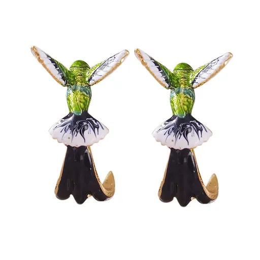 Elegant Hummingbird Earrings for Women, Cute Hummingbird Earrings, Flying Hummingbird Oil Painting Swinging Earrings
