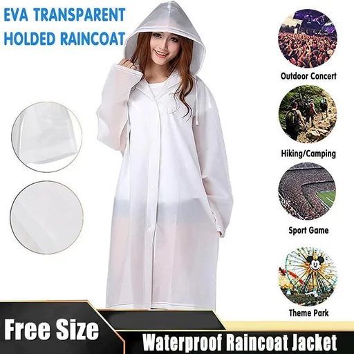 Eva Transparent Poncho Hooded Raincoat With Drawstrings Long-Sleeved Waterproof