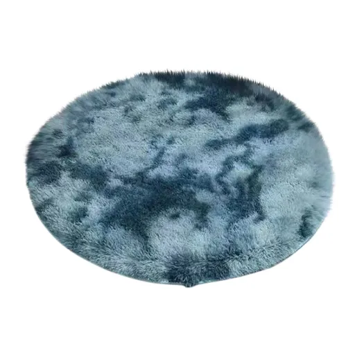 Tie-Dyed Navy Blue Round Rug, Ultra-Soft Plush Modern 2x2 Ft Circle Area Rug for Bedroom, Fluffy Shag Circular Rug for Living Room, Non-Slip Tie-Dyed Rug for Teen's Room Kid's Room