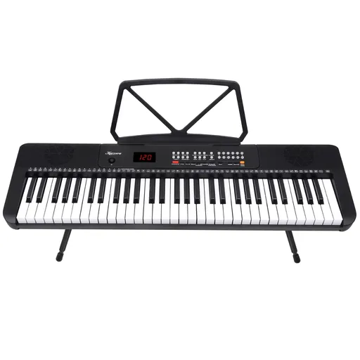 Karrera 61 Key Digital Piano Electronic Keyboard with Adjustable Folding Stand & Music Rest for Beginners Black
