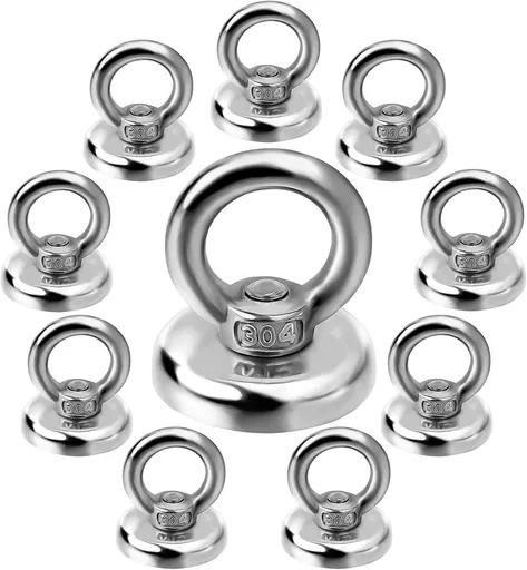 Magnetic Hooks Heavy Duty 10 Pack, 60 lbs Pulling Force Rare Earth Magnets with Countersunk Hole Eyebolt, Neodymium Magnet Hooks Heavy Duty for Home, Workplace, Garage, Kitchen and Office