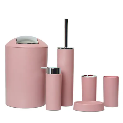 Bathroom Accessories Set, 6 PCS Plastic Bathroom Set Gifts, Trash Can, Toilet Brush with Holder, Hand Sanitizer Bottle