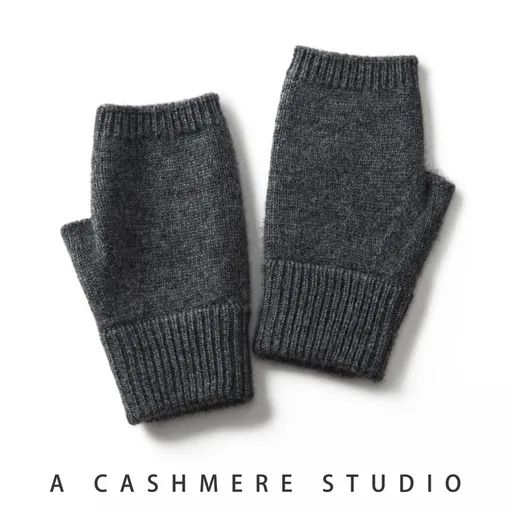 Dark Grey Color Block Cashmere Fingerless Gloves for Women Autumn Winter Outdoor Cold Protection Warm Knitted Gloves