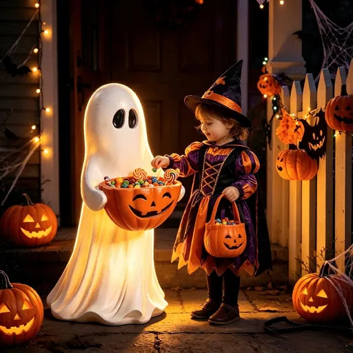 14 Inch Resin Halloween Ghost Figurine Weatherproof Candy Bowl Freestanding Trick or Treat Holder for Outdoor Indoor Decor