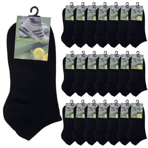 24x COTTON ANKLE SOCKS Sport Low Cut Mens Womens Running BULK Anklet - Black
