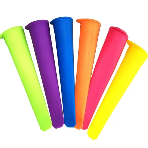 Set of 6 Silicone Popsicle Molds with reusable lidded tubes, leak-proof design, ideal for yogurt & juice bars, soft silicone for one-press release 6pcs Polychrome