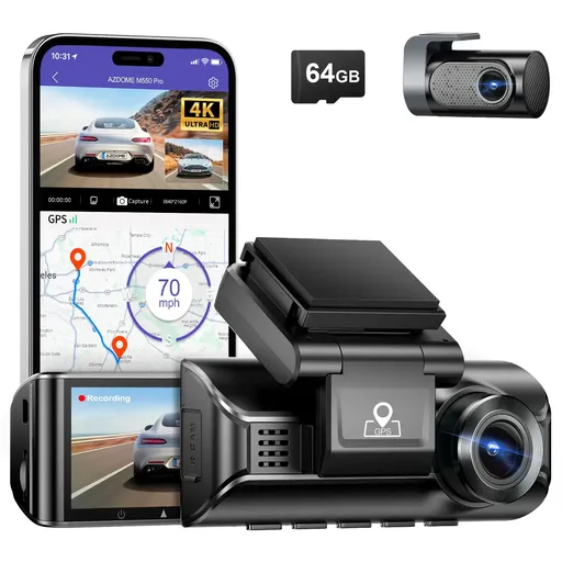 Dual Dash Cam 4K 1080P 3.19 Inch Black with 5G WiFi GPS Night Vision Free 64GB Card