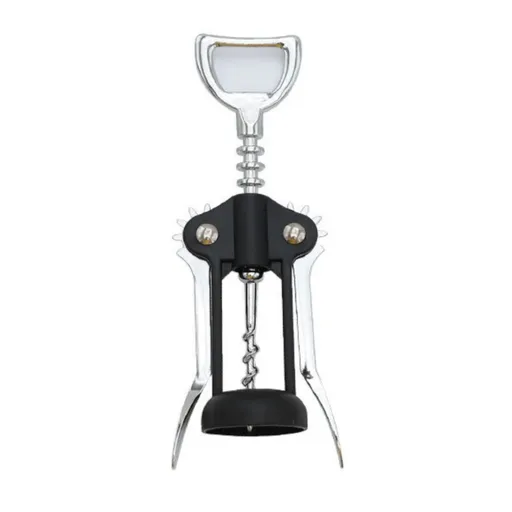 Wing-Type Wine Bottle Opener, Stainless Steel Auger with PP Comfort Grip, Portable Corkscrew for Home, Parties, and Camping—Black
