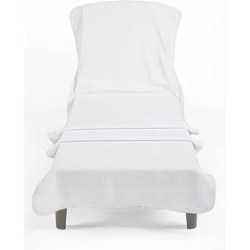 Chaise Lounge Cover - Cotton Chaise Lounge Covers Cotton Cloth Beach Chair Towel - Fitted Beach Towel w Elastic Hood, White