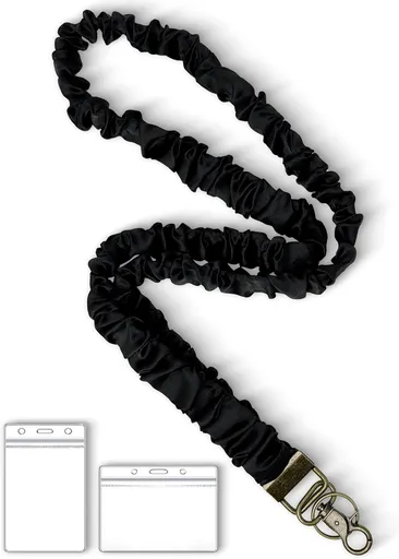 Stretchy Scrunchie Lanyard for ID Badges Keys, Cute Teacher Lanyard for Women with 2 Card Holders 19.6 Inch