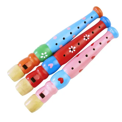4Pieces Small Wooden Recorders Wooden Flute Colorful Piccolo Flute for Teens Early Education Music Toys Boys Girls, Random Colors