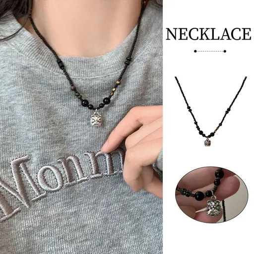 Beaded Necklace Handmade Collarbone Design 21cm to 50cm Black with Assorted Bead Colours