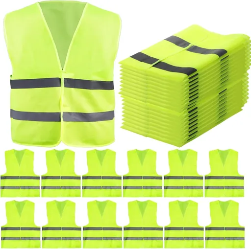 High-Visibility Safety Vests 12 Pack Mesh Reflective Silver Strips Fluorescent Green