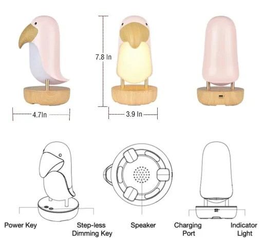 Cute Bird Night Light Desk Lamp with Woodern Base,Bedroom Living Room Decorations Gifts for athers,Dad,Mothers,Girls,Men,Women