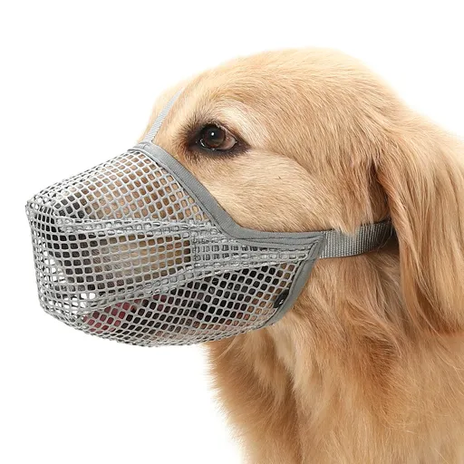Soft Mesh Dog Muzzle for Small Medium Large Dogs – Breathable Adjustable Anti-Bite Chewing Guard with Overhead Strap – Fits Labrador, German Shepherd, Golden Retriever – 5 Sizes (Grey,XL)