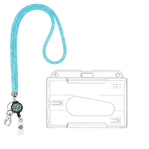 1 Piece Retractable ID Badge Holder with Sky Blue Lanyard, Clear Card Holder and Decorative Reel for Work, Grey, 3.54 x 2.64 in
